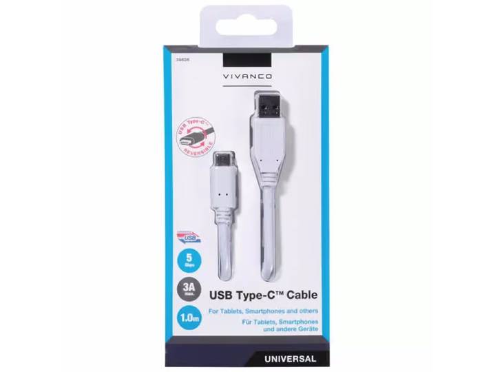 Vivanco USB Type-C Anschlusskabel, 1m, weiss – Tablet Zubehör/eBook Reader Zubehör