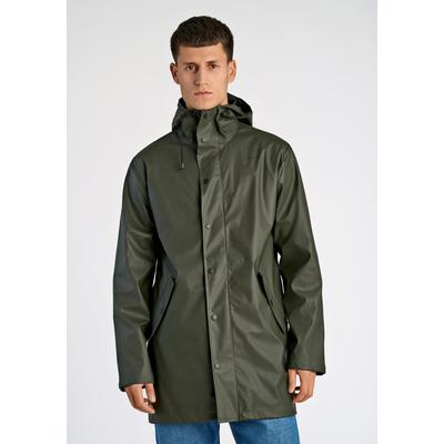 Regenjacke LINDBERGH "Regenmantel Relaxed Fit", Herren, Gr. M, grün (dk army), Obermaterial: 100% Polyurethan, unifarben, lässig geschnitten, Jacken Regenjacke