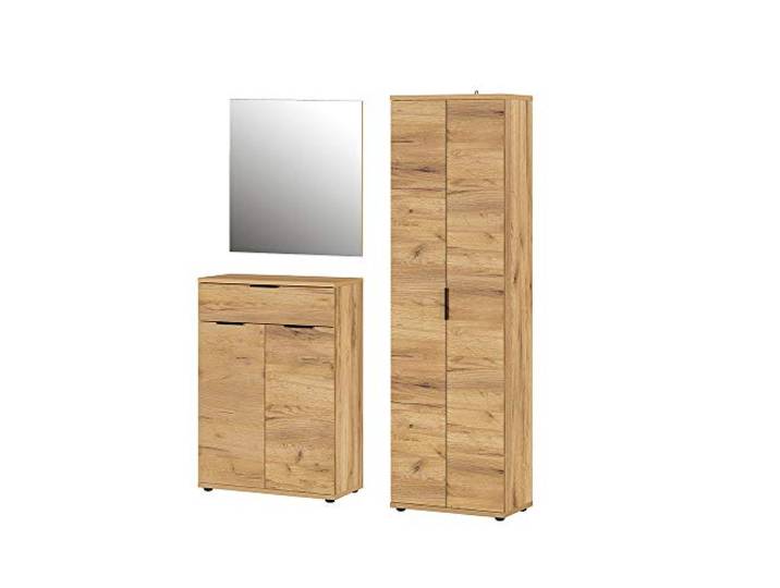 Germania 3-tlg. Garderoben-Set 8557-243 GW-Fremont, bestehend aus Schuhschrank, Spiegel und Garderobenschrank, im Dekor Navarra-Eiche-Nb., 149x199x37 cm