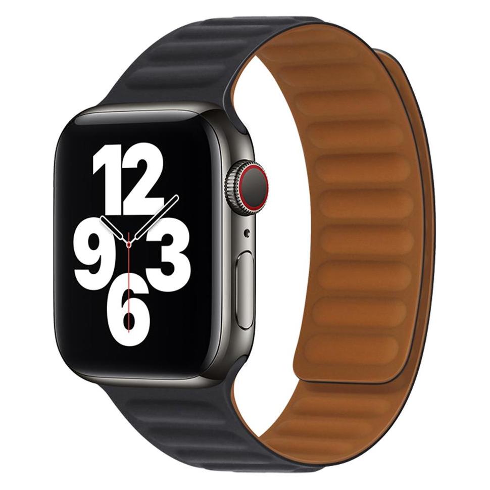 Techsuit - Watchband (W035) - Apple Watch 1/2/3/4/5/6/7/8/9/10/SE/SE 2 (38/40/41/42mm) - Black (Magnet, Silikon) (56340494)