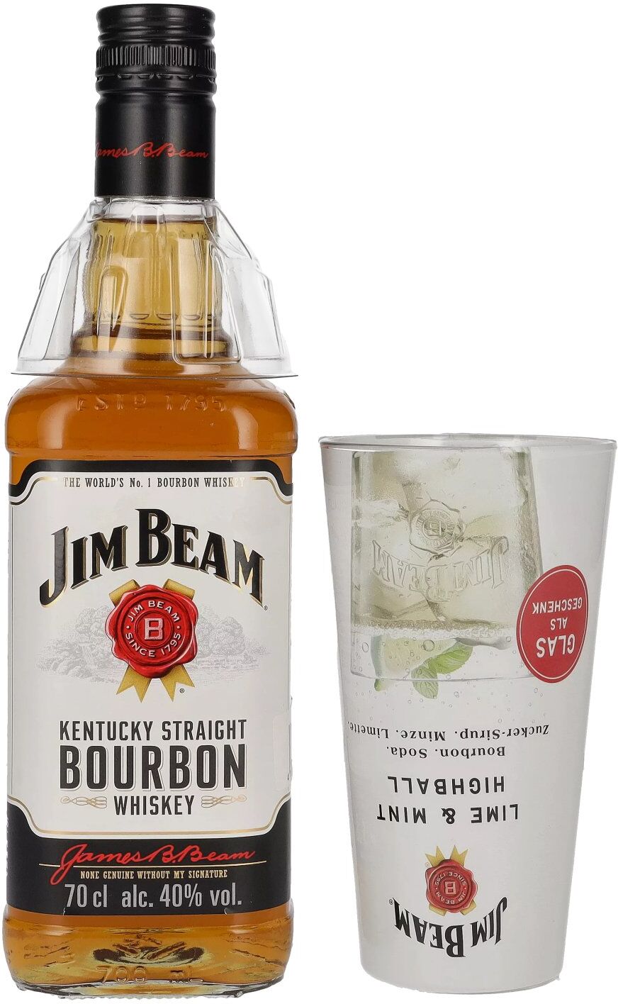 Jim Beam Kentucky Straight Bourbon Whiskey 40% Vol. 0,7l mit Highball Glas