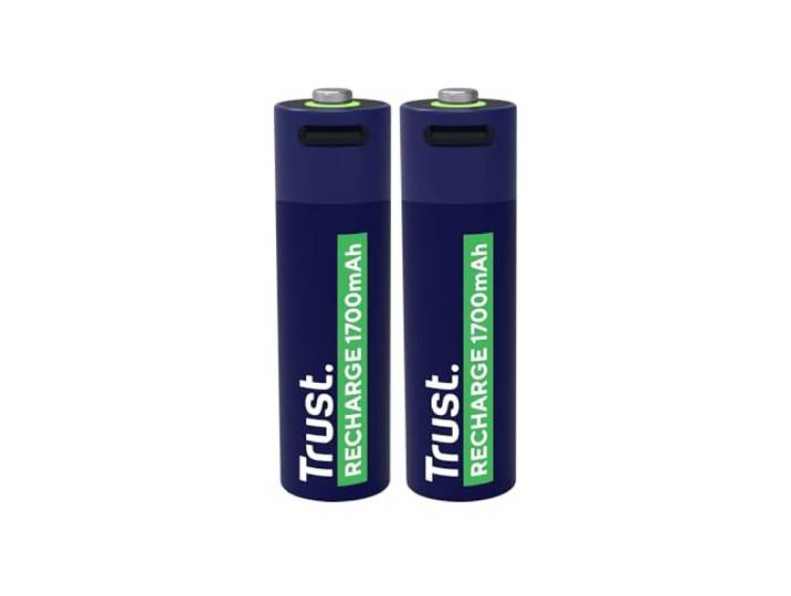 Trust Oplaadbare AA Batterijen USB-C, Ingebouwde USB-C Poort, 2-pak