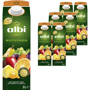 albi Saft Multivitamin, ohne Zuckerzusatz, 100% Saftgehalt, Tetrapack, je 1 Liter, 6 Stück
