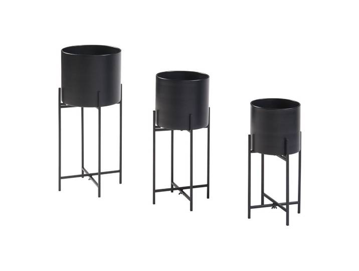 [en.casa] Pflanzenständer-Set 3 Tlg. Orsa, Schwarz, Metall, 23x54x23 cm, Gartenzubehör