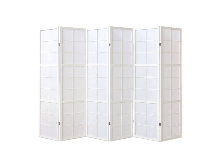 Homestyle4u Paravent Raumteiler Indoor Holz Weiß Trennwand Sichtschutz Wohnzimmer faltbar (6 St., 6-teilig), faltbar