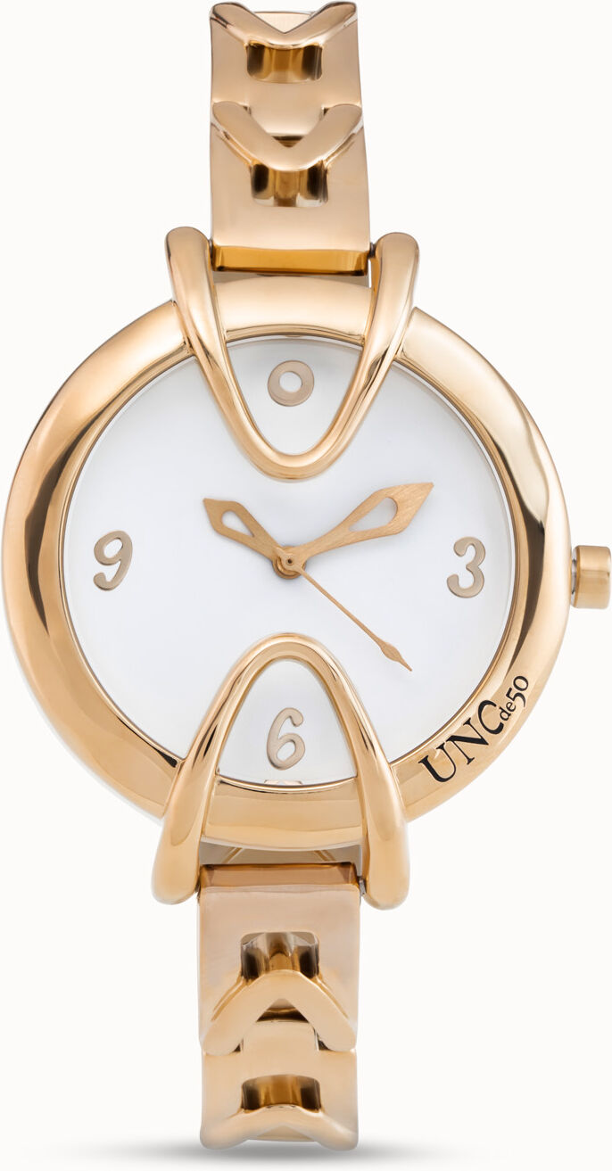 UNOde50 Reloj bañado en oro 18k con correa metálica y esfera redonda con interior blanco Dorado L