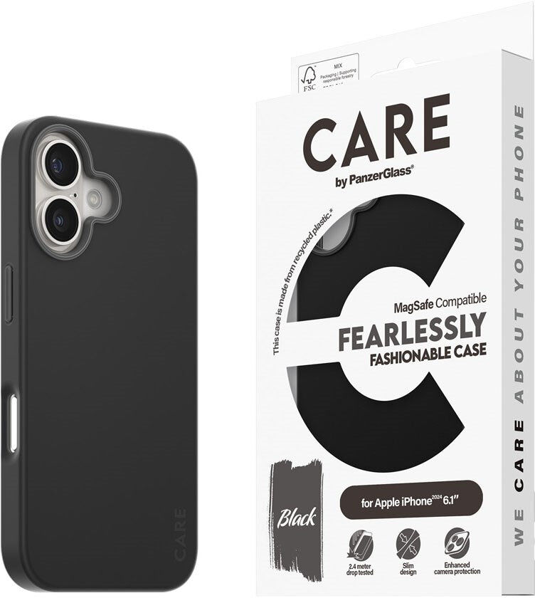 CARE by PanzerGlass iPhone 16 FASHION Fearlessly Fashionable Cover - MagSafe Kompatibel - Black