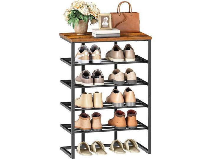 Étagère À Chaussures Verticale Range-Chaussures Style Industriel À 5 Niveaux Structure Métallique Base En U Et Pieds Réglables Noir