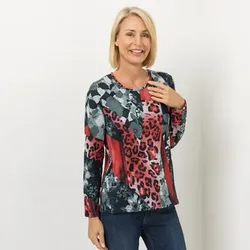 DENIM & CO. Pullover Rundhalsausschnitt Allover-Druck figurumspielend