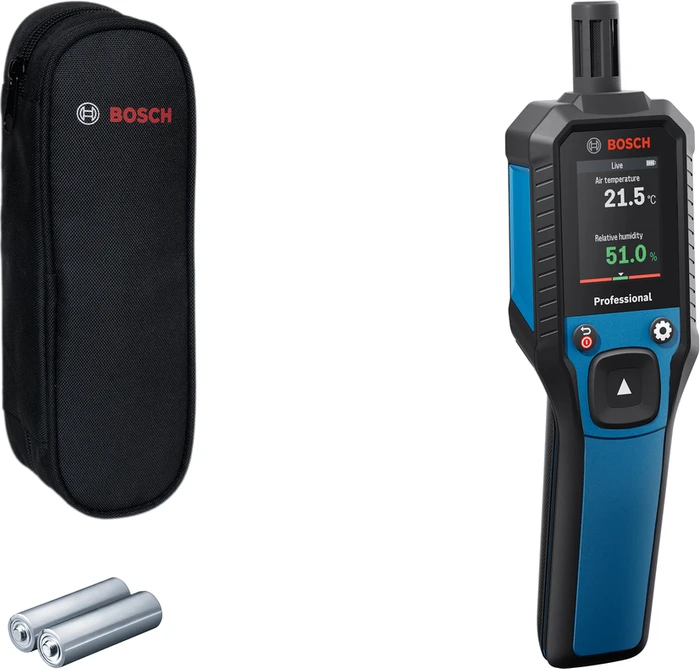 BOSCH Professional Materialfeuchtemessgerät mit Messspitzen GDH 1-17, Etui 0.601.078.400 (2 × AA)