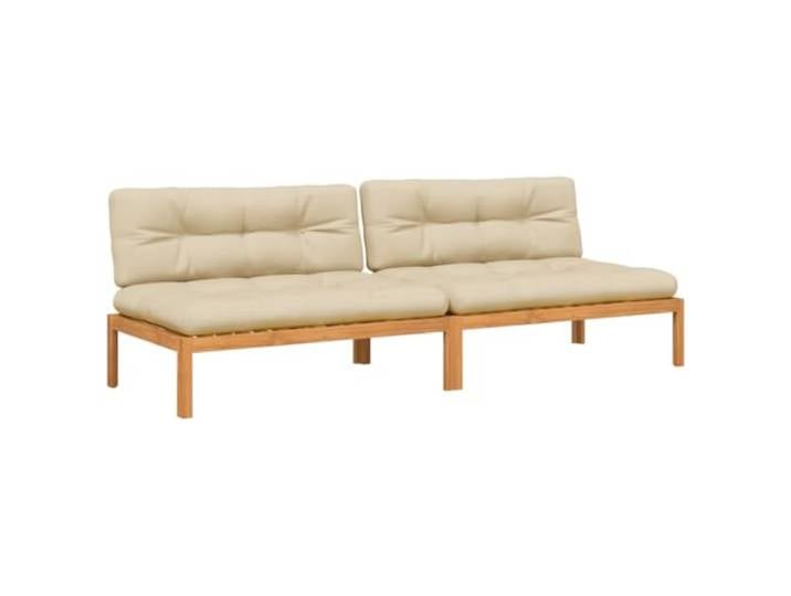 GHVBNMF 2er Set Garten Mittelsofa aus Akazienholz mit Kissen Beige Modulare Sitzelemente aus Massivholz mit dicken Polstern für Balkon und Terrasse. Bequem gepolstert und flexibel.