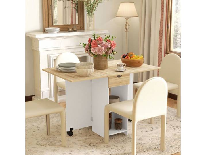 CollaHausse Table à Manger Pliante Extensible 2-4 Places 2 Abattants 120x75 cm Chêne
