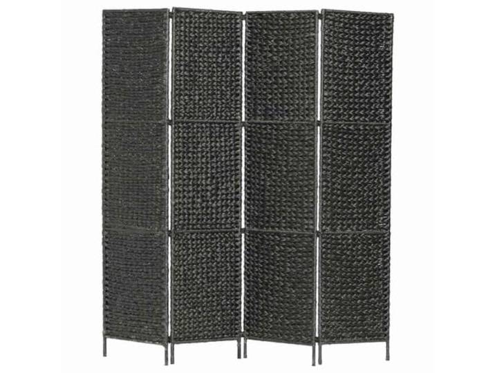 NLQMSU Trennwand, 4 Teile, Schwarz, 154 x 160 cm, Wasserhyazinthe Robuster Metallrahmen, leicht zusammenklappbar, gewebter rustikaler Stil, Raumteiler, natürliche Inneneinrichtung