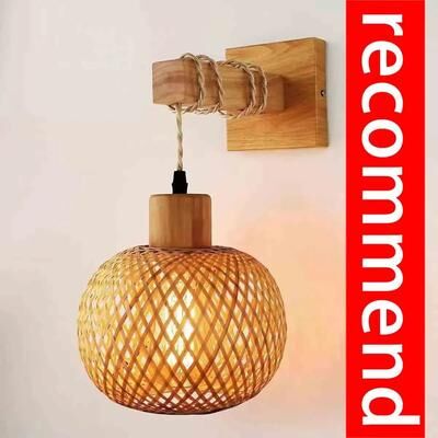 Inspired Living Natural Handwoven Bamboo Lantern Wall Sconce, Rattan Wicker E27 Wall Light Fixture For Warm Boho Ambience a