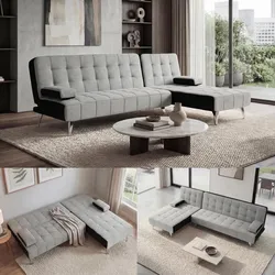 Schlafsofa MCW-K22, Couch Ecksofa Sofa, Liegefläche links/rechts Schlaffunktion 236cm ~ Stoff/Textil hellgrau, schwarz