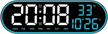 Daily Discovery LED Digital Wall Clock With Remote Control Large Digital Calendar Clock With Temperature Date Display blue