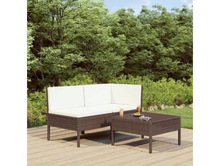 Salon de jardin résine tressée - - 3 pièces - Coussins épais - Résine tressée - Brun - Dimensions modulaires