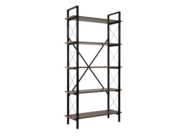 Etagère 5 niveaux bois aspect noyer et métal l90cm