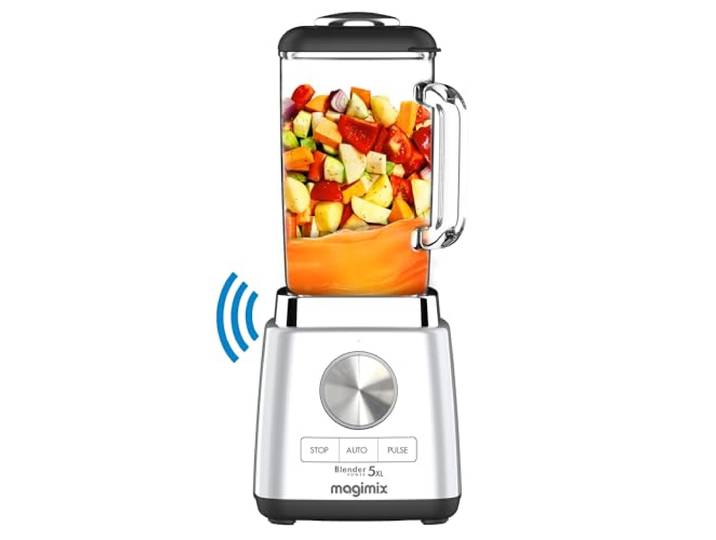 Magimix Blender Power Mixeur Professionnel 5XL Connect - Hachoir\, Blender pour Smoothie\, Mixeur Soupe\, Hachoir Multifonction - Bol en verre - Chrome