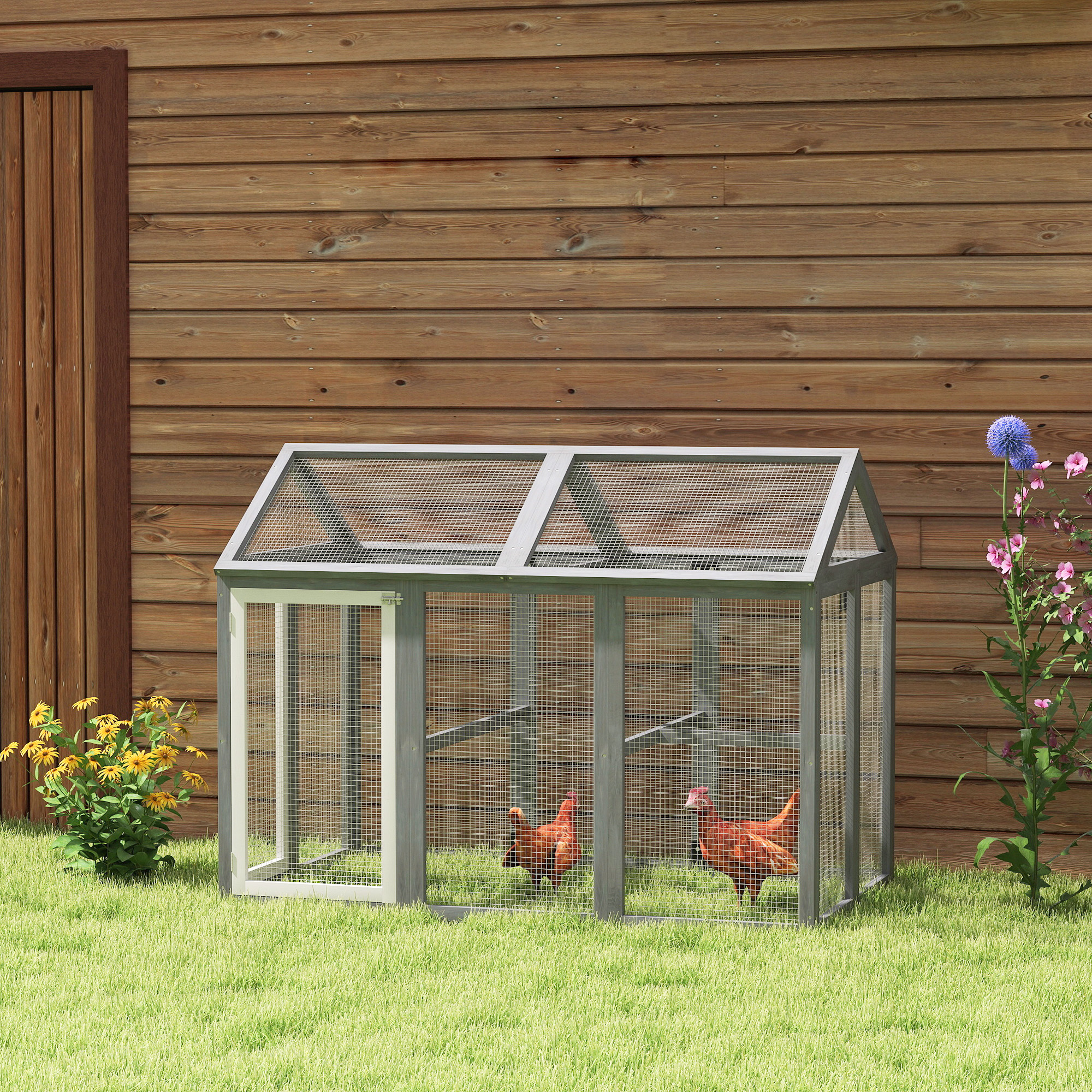 Pawhut Recinto per pollame 1,18 m², parco recintato con porte bloccabili, struttura in legno massiccio, 140 x 88,5 x 106 cm, grigio   Aosom Italy