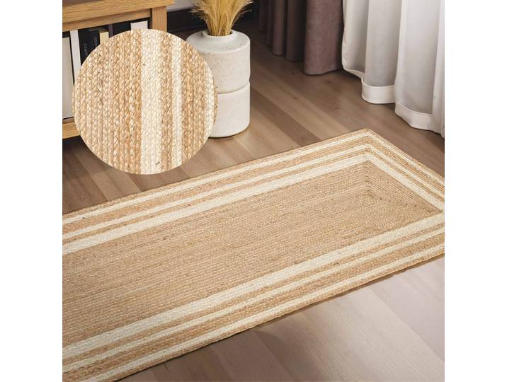 Teppich HANSE HOME Looma Juteteppich , beige (natur, gold, elfenbein), B:80cm H:7mm L:250cm, Jute, Teppiche, Teppich, Handgewebt, Jute Naturteppich, Boho, Wohnzimmer, Schlafzimmer