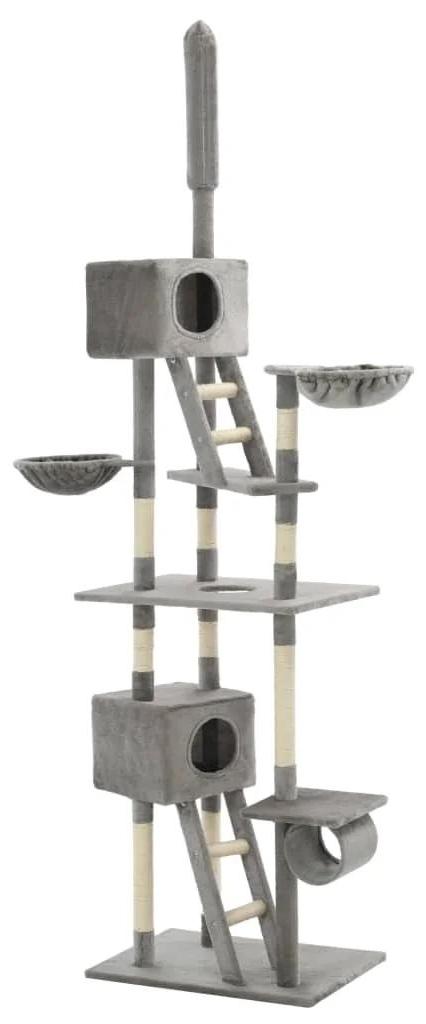 Katzenbaum - Kratzbaum für große Katzen - Höhenverstellbar 230-260 cm - 3 Ebenen - Sisal Kratzsäulen - Stoffbezug - Armeegrün