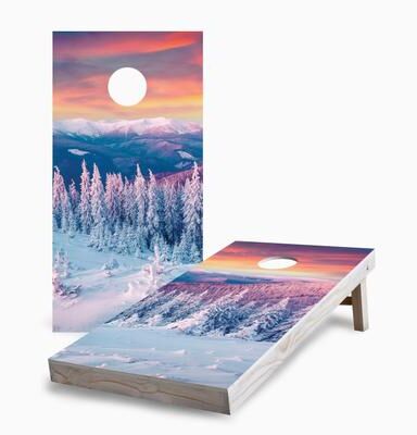 Skip's Garage Sunrise Winter Mountains Corn Hole Board Set with Carry Case