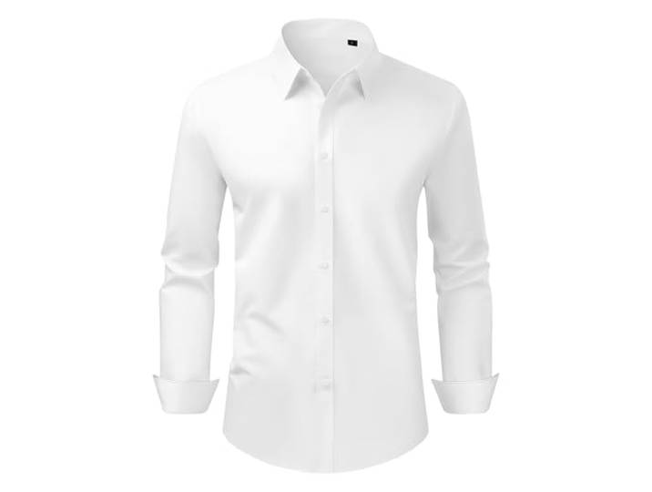 VEVOR Chemise Boutonnée Homme Manches Longues Infroissable\, Coupe Ajustée\, Tissu Respirant Extensible Doux\, Style Décontracté ou Formel\, pour Voyage d'Affaire\, Travail\, Mariage\, Dîner\, Blanc\, Taille L