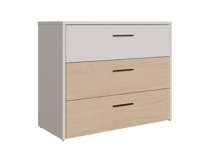 Forte RICCIANO Sideboard 100, Skandi Kommode mit 3 geräumigen Schubladen, Holzwerkstoff, Elegancia Eiche Holzdekor/Kaschmir Beige, 99,8 cm breit x 79,9 cm hoch x 41,5 cm tief