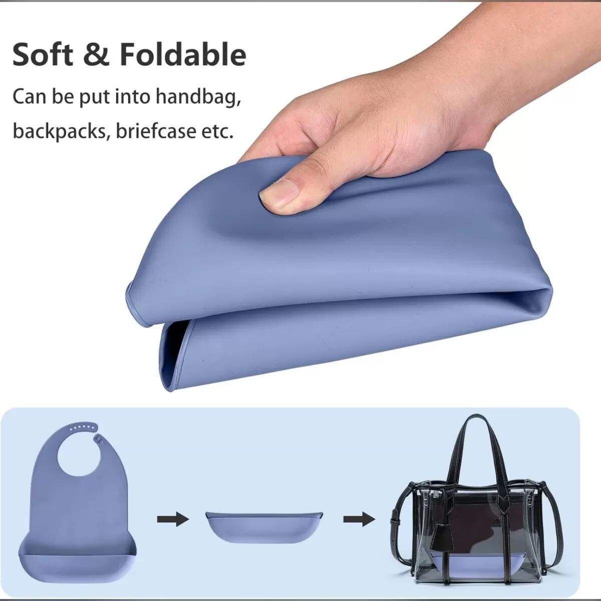 INF Bavoir Adulte Extra Large en Silicone avec Poche Réceptacle - Réutilisable et Imperméable Gris
