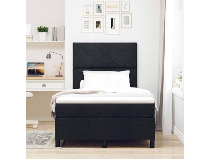KTHLBRH Einzelbett Stoff Schwarz 120 x 190 cm Matratze mittelhart, technisches Holz, Kiefer massiv, modernes Design
