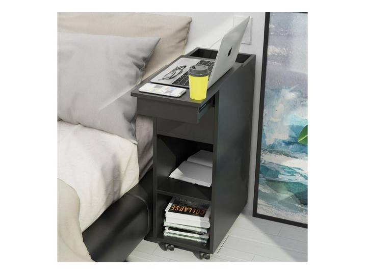 LuxusKollektion Nachttisch Nachttisch schmal mit Rollen Schwarz 25x45x70cm (1-St)