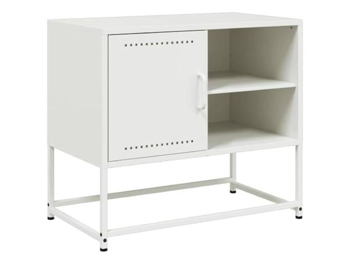 KUPTYERFG TV Schrank Industrie Design Stahl TV Möbel Weiß 68x39x60,5 cm Kompaktes TV-Board aus Stahl mit Tür und offener Ablage für Wohnzimmer und Schlafzimmer. Stabile Konstruktion.