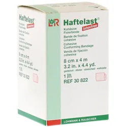 Lohmann & Rauscher Haftelast Fixierbinde, latexfrei, cremefarben, selbsthaftend - 1 Stück, einzeln in Faltschachtel, Maße: 8 cm x 4 m 1 St