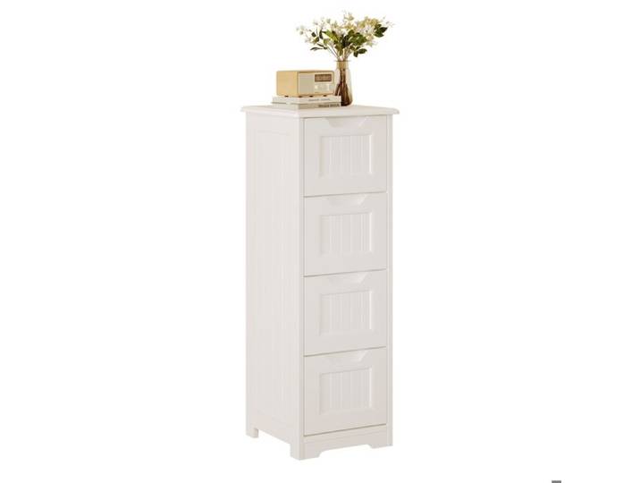 Commode BEALIFE - Petite commode à 4 tiroirs - Design moderne - Blanc