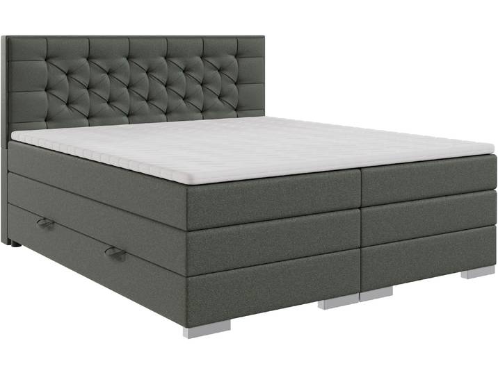 Boxspringbett FORTE Lanciano , dunkelgrau, B:166cm L:213cm, Komplettbetten, Boxspringbett, erhältlich in den Breiten 140cm, 160cm & 180cm