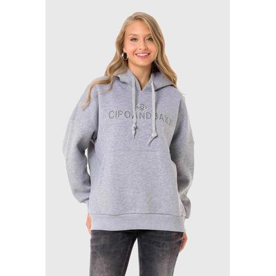 Hoodie CIPO & BAXX "HOODIE SWEATSHIRT", Damen, Gr. L, grau, 70% Baumwolle, 30% Polyester, unifarben, Basic, regular fit normal, Sweatshirts Hoodie, sportlich-lässiges Kleidungsstück