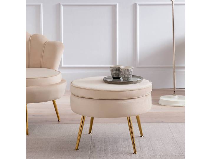 Sitzpouf Brünn Ø 52cm Beige/Wollweiß