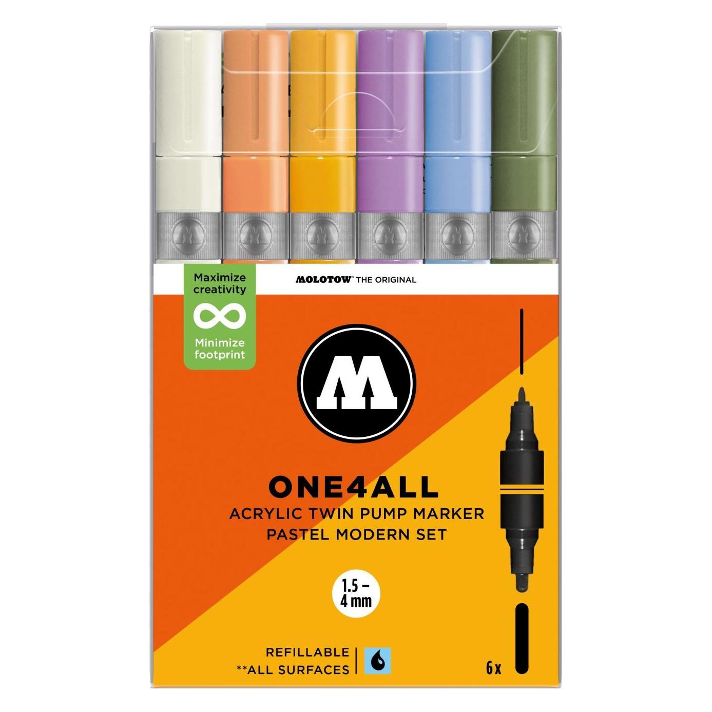 Molotow Acrylmarker One4All Acrylic Twin Pastel Modern Set (6x) (MO200860)