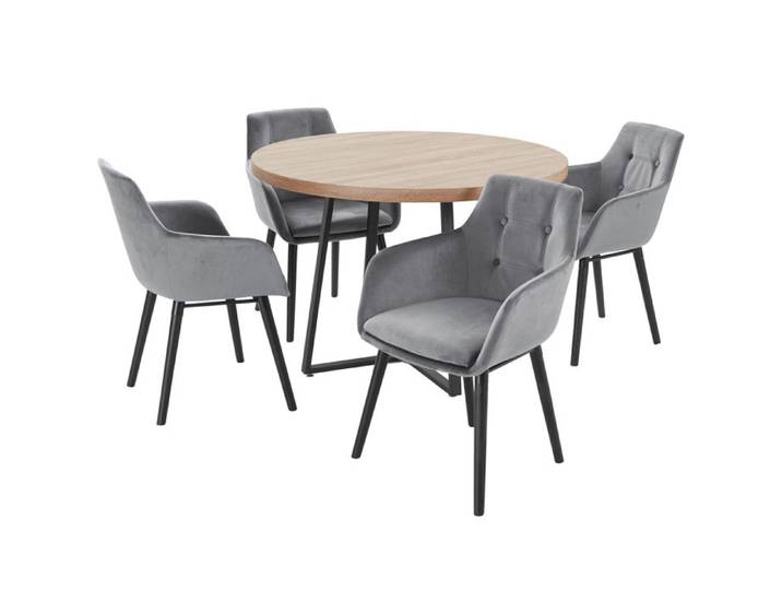 Anja Et Bradford-ensemble De Table à Manger 110cm Avec 4 Chaises En Gris
