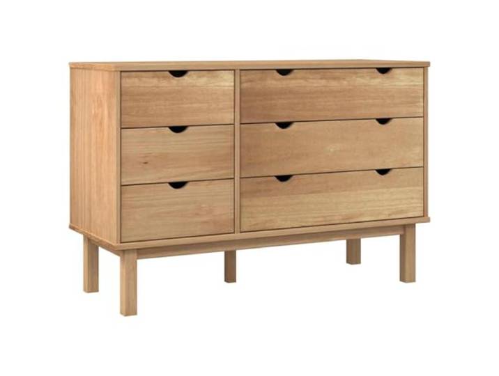 LMTYOENFG Schubladenschrank OTTA 111x43x73,5 cm Kiefernholz Kommode Skandinavische Beistellkommode mit 6 Schubladen für Schlafzimmer und Flur, beidseitig montierbar aus Kiefernholz.