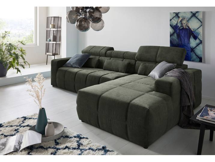 Ecksofa, Luxus-Microfaser Antikleder-Optik, Dunkelgrün 289×175 cm, Mit Kopfteilverstellung, Klassisch, Domo-Collection