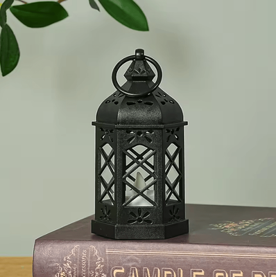 Inspire Curations Retro Hexagonal LED Candle Lamp Portable Vintage Desktop Lantern black