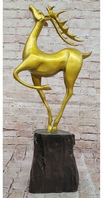 Bronzhaus Elegant Gold Deer Sculpture – Contemporary Bronze Stag Figurine