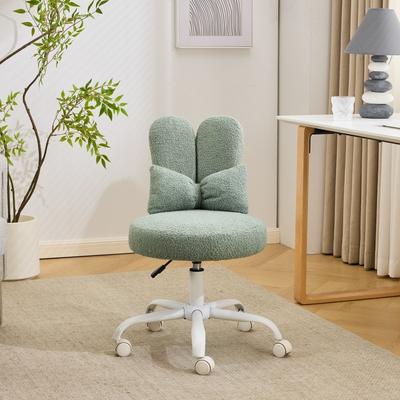No Adjustable Bow Teddy Fabric Bunny Ear Swivel Accent Chair Office Chair For Home Office Vanity - N/A