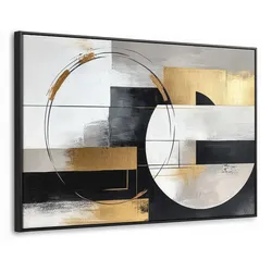 LEINWAND Bilder mit Rahmen - Abstrakt - Gold - Silber - Formen - Ästhetik - 150x100