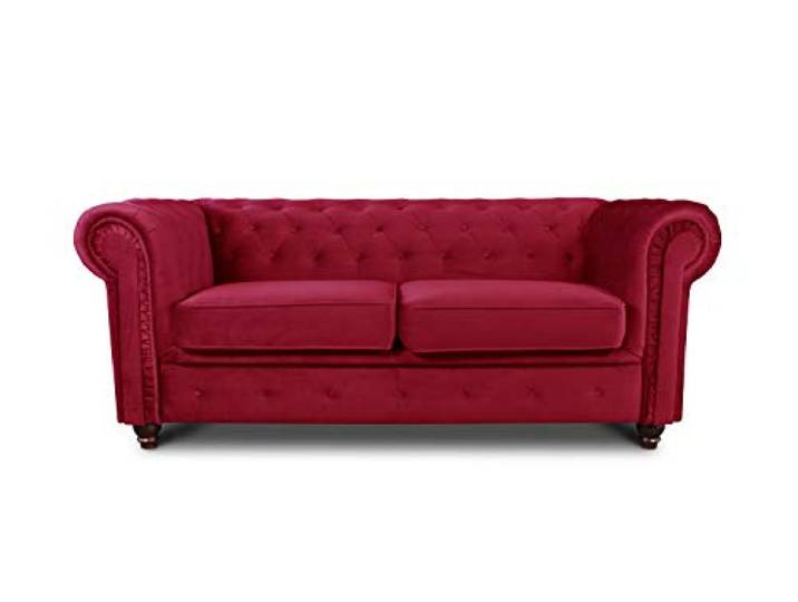 Sofnet - Sofa Chesterfield Asti 2-Sitzer (Rot, Velvet 59) Couchgarnitur, Polstersofa, Glamour Design, Veloursstoff, Holzfüße, komfortabel für Wohnzimmer