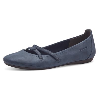 Ballerina TAMARIS "Caterina", Damen, Gr. 36 (3,5), Textil, blau (navy), Lederimitat, Schuhe Ballerina, Flats, Festtagsmode, Slipper mit Gummizugriemchen, Topseller