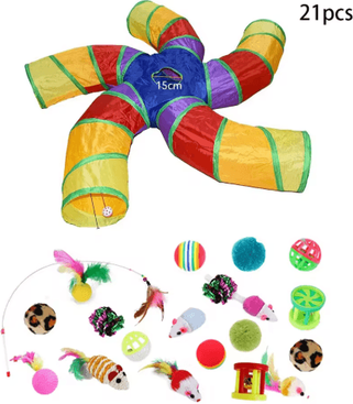 Inspire Picks Rainbow Hide Collapsible Cat Tunnel Toy For Indoor Cats t7