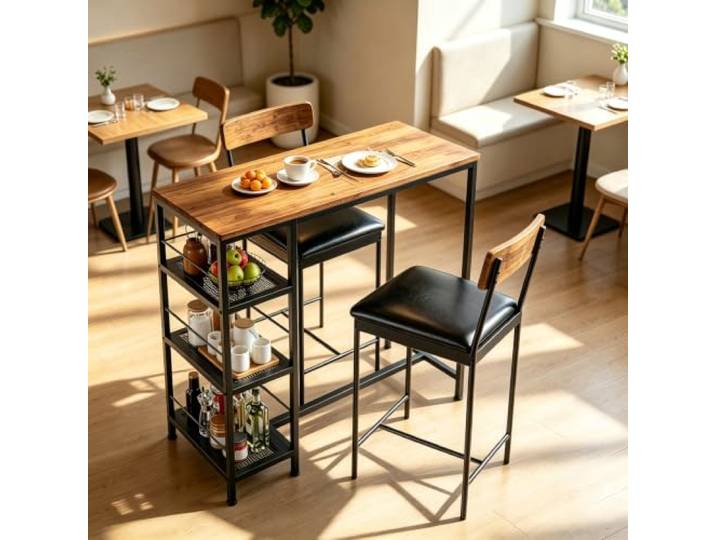 GarveeMore Rechteck Esstisch-Set Mit 2 Gepolsterten Stühlen Platzsparender Bartisch mit 2 gepolsterten Hockern – Küche, Esszimmer, Apartment oder Frühstücksecke